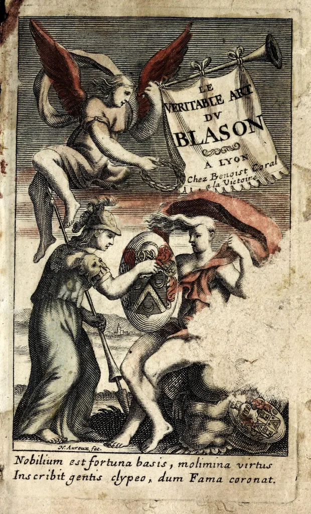 An illustration from Le veritable art du blason : ou les regles des armoiries sont traitées d'vne nouuelle methode, plus aisée que les precedentes : les origines expliquees .., 1659, leaf 3