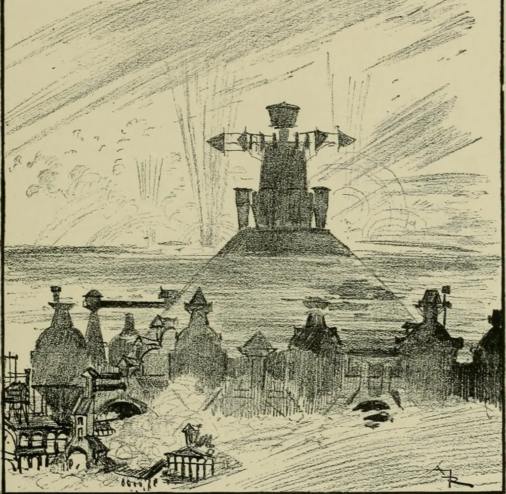 An illustration from Le vingtième siècle: la vie électrique, 1893, leaf 134