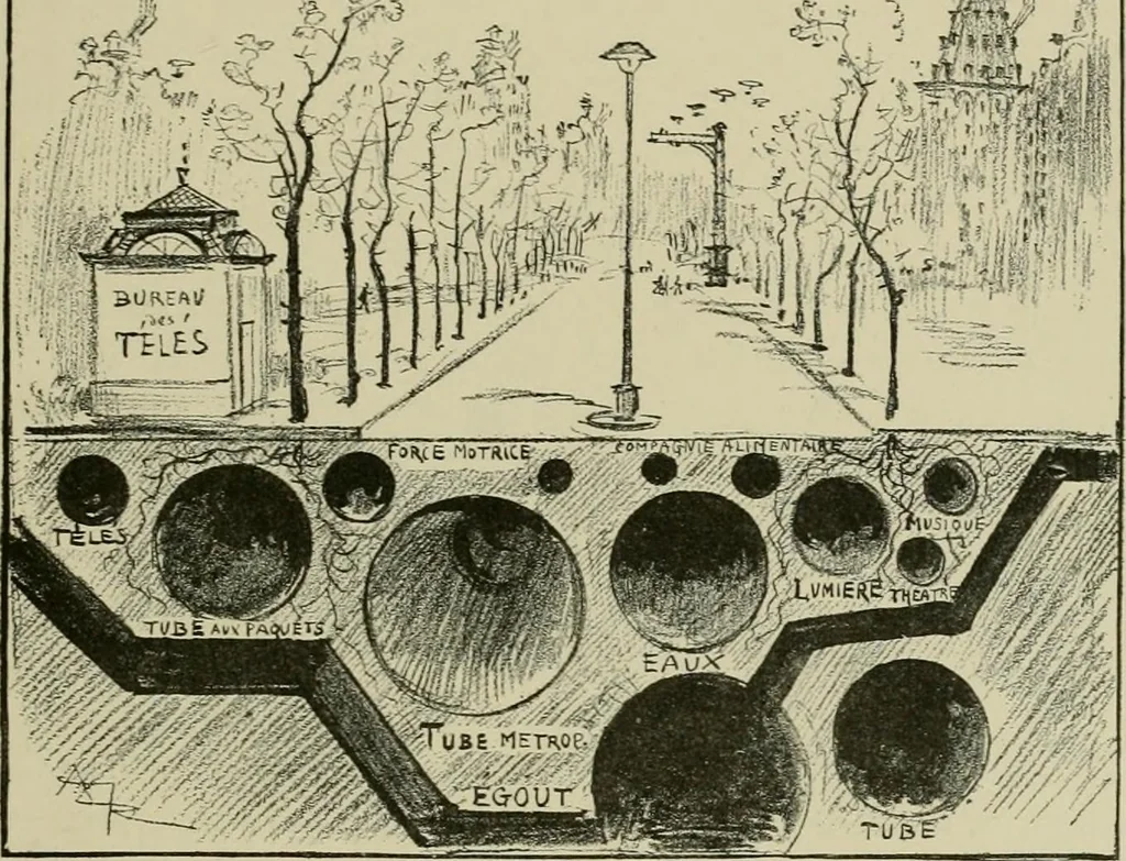 An illustration from Le vingtième siècle: la vie électrique, 1893, leaf 166