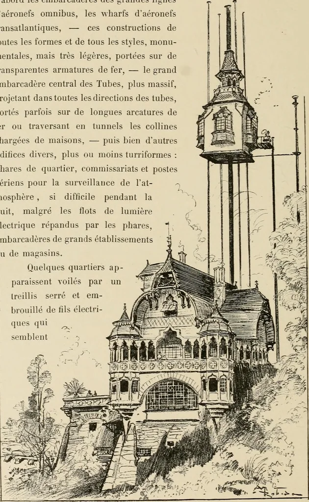 An illustration from Le vingtième siècle: la vie électrique, 1893, leaf 169