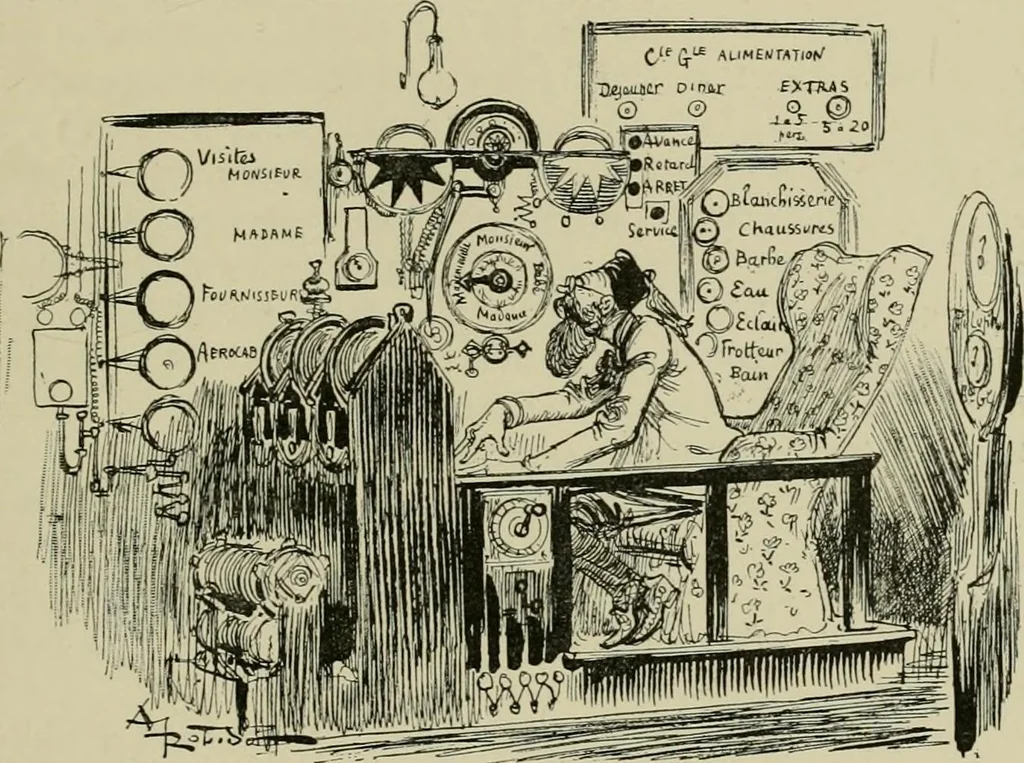 An illustration from Le vingtième siècle: la vie électrique, 1893, leaf 172