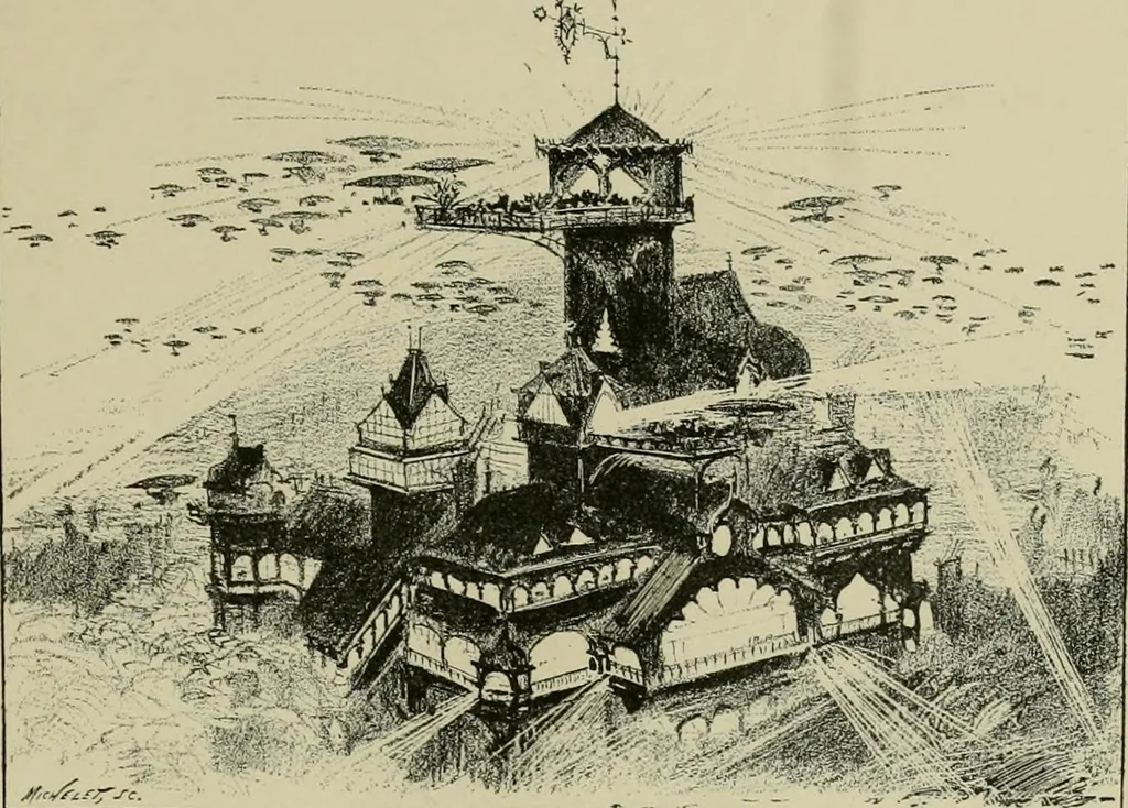 An illustration from Le vingtième siècle: la vie électrique, 1893, leaf 216