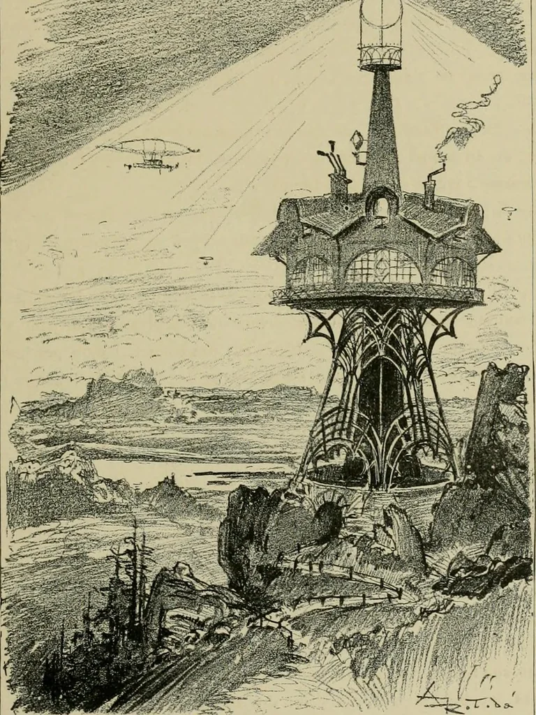 An illustration from Le vingtième siècle: la vie électrique, 1893, leaf 36