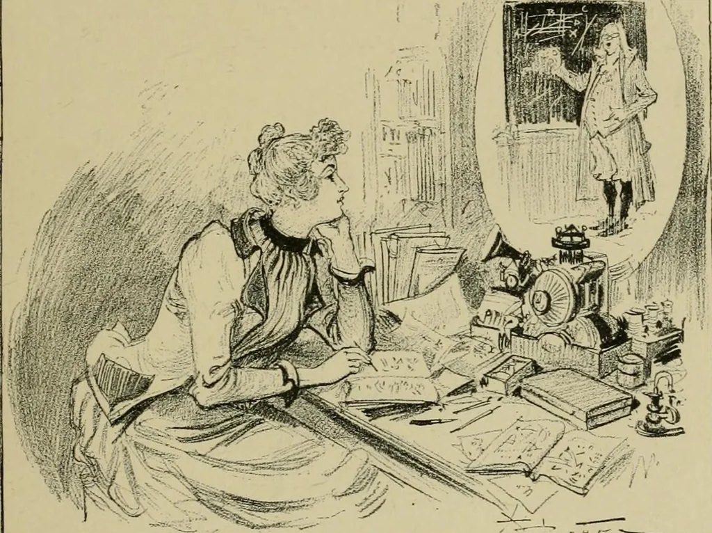 An illustration from Le vingtième siècle: la vie électrique, 1893, leaf 42