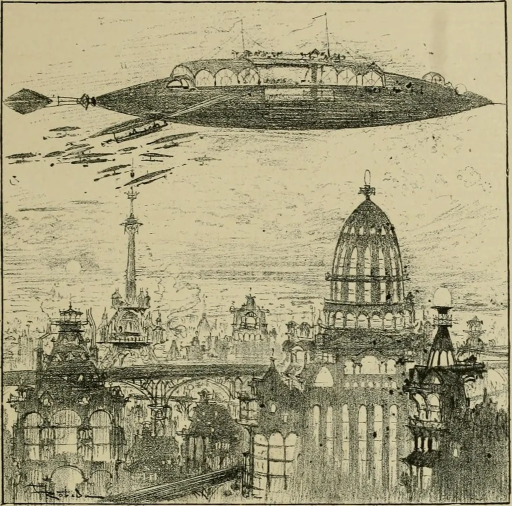 An illustration from Le vingtième siècle: la vie électrique, 1893, leaf 44