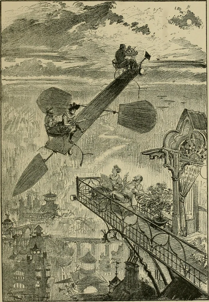 An illustration from Le vingtième siècle: la vie électrique, 1893, leaf 50
