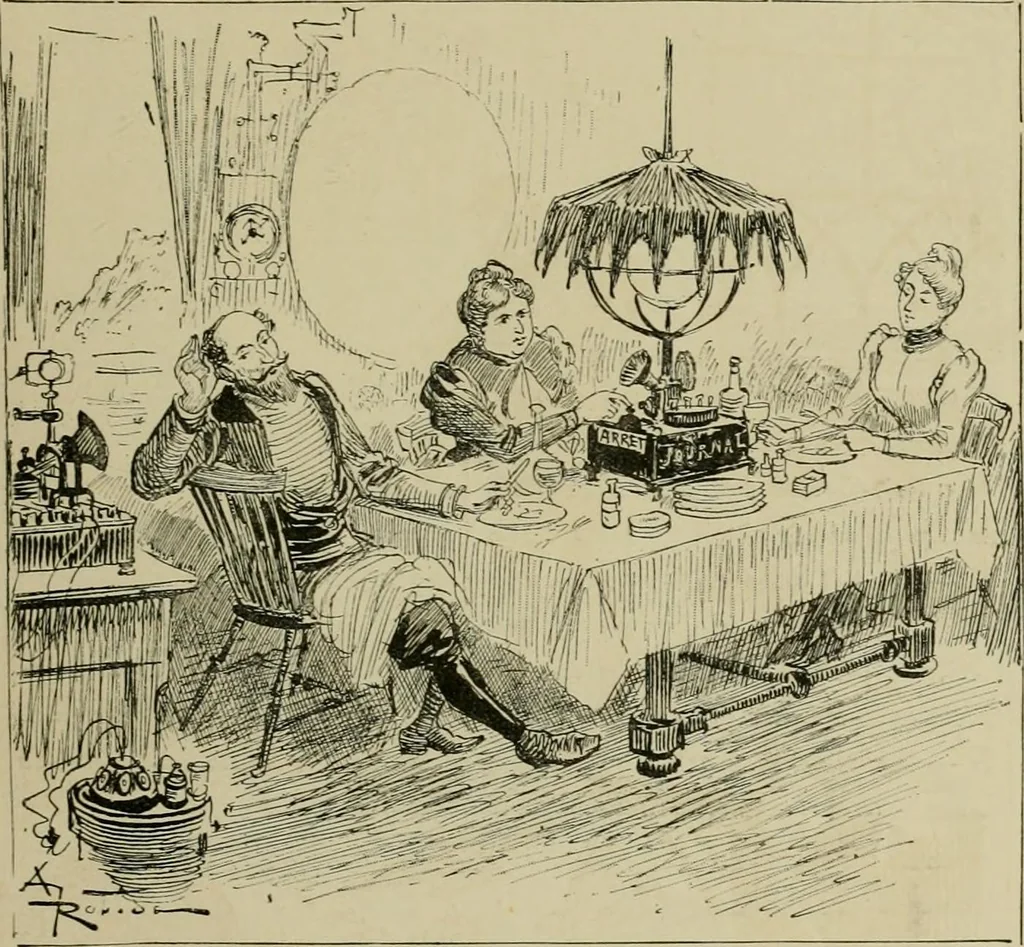 An illustration from Le vingtième siècle: la vie électrique, 1893, leaf 56