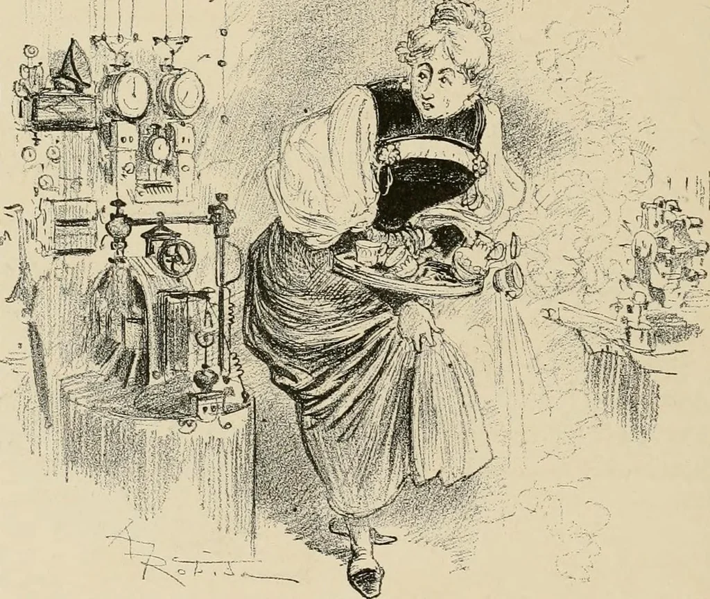 An illustration from Le vingtième siècle: la vie électrique, 1893, leaf 69