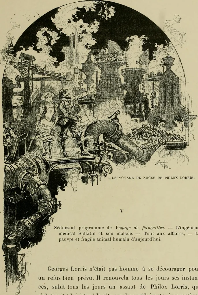 An illustration from Le vingtième siècle: la vie électrique, 1893, leaf 78
