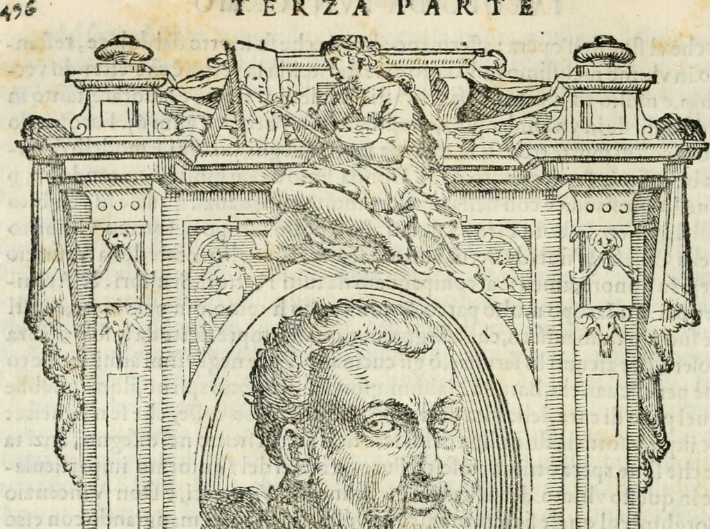 An illustration from Le vite de' piv eccellenti pittori, scvltori, et architettori, 1568, leaf 173