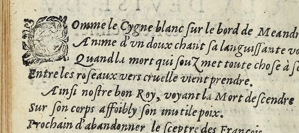 An illustration from Le vray discours des derniers propos memorables, et tres pas du feu roy de tresbonne memoire Charles neusiesme., 1574, leaf 32
