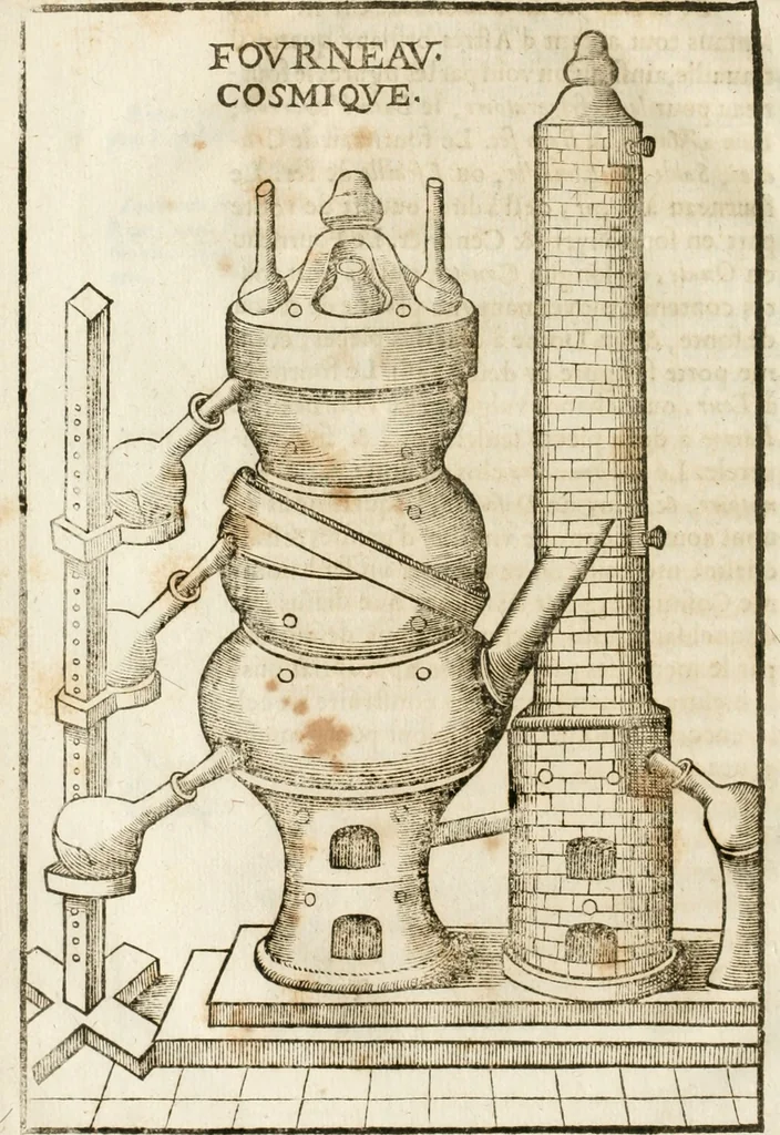 An illustration from Le vray et methodique cours de la physique resolutiue, vulgairement dite chymie : representé par figures generales & particulieres : pour connoistre la theotechnie ergocosmique, c'est à dire, l'art de Dieu, en l'ouurage de l'vniuers, 1653, leaf 165