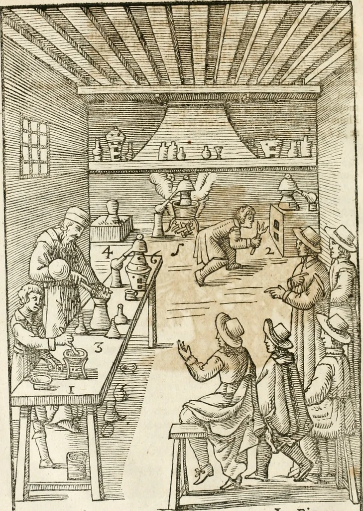 An illustration from Le vray et methodique cours de la physique resolutiue, vulgairement dite chymie : representé par figures generales & particulieres : pour connoistre la theotechnie ergocosmique, c'est à dire, l'art de Dieu, en l'ouurage de l'vniuers, 1653, leaf 261