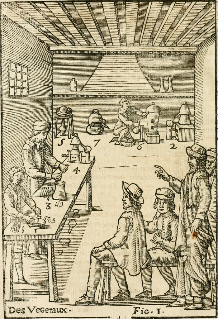 An illustration from Le vray et methodique cours de la physique resolutiue, vulgairement dite chymie : representé par figures generales & particulieres : pour connoistre la theotechnie ergocosmique, c'est à dire, l'art de Dieu, en l'ouurage de l'vniuers, 1653, leaf 337