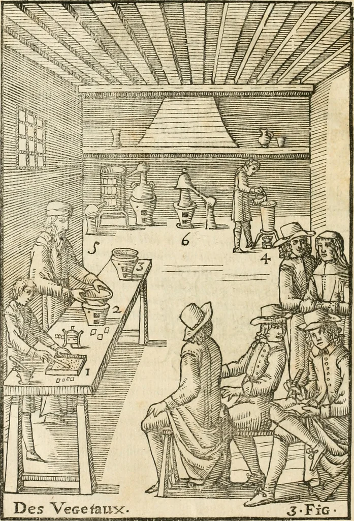 An illustration from Le vray et methodique cours de la physique resolutiue, vulgairement dite chymie : representé par figures generales & particulieres : pour connoistre la theotechnie ergocosmique, c'est à dire, l'art de Dieu, en l'ouurage de l'vniuers, 1653, leaf 373