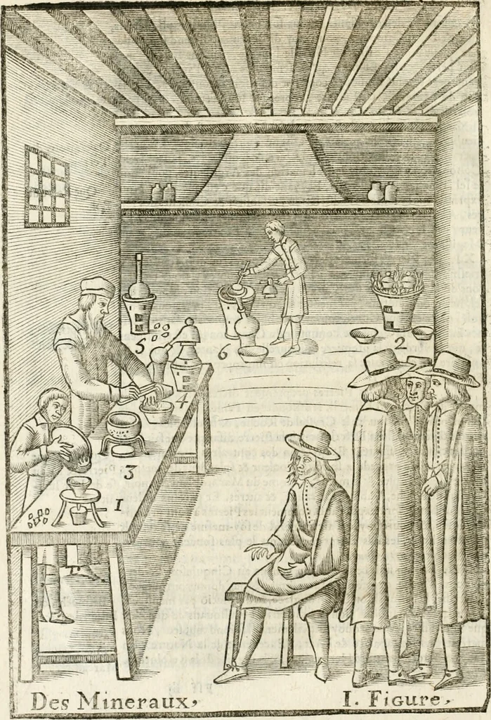 An illustration from Le vray et methodique cours de la physique resolutiue, vulgairement dite chymie : representé par figures generales & particulieres : pour connoistre la theotechnie ergocosmique, c'est à dire, l'art de Dieu, en l'ouurage de l'vniuers, 1653, leaf 435