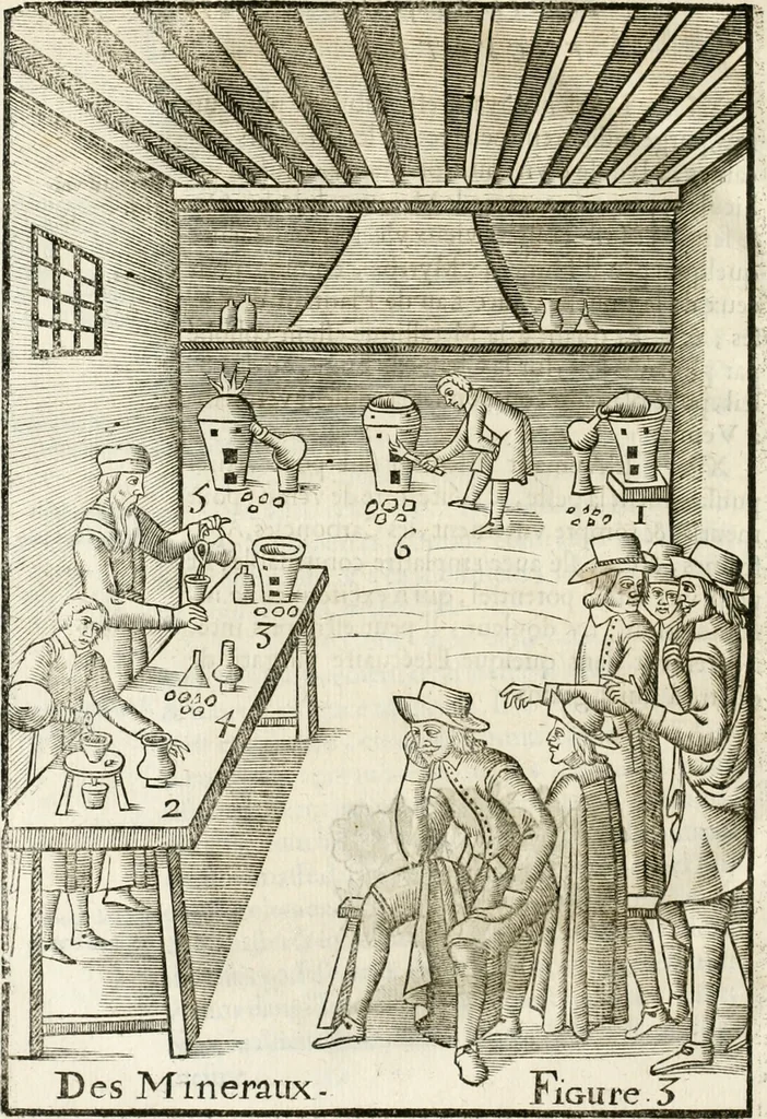 An illustration from Le vray et methodique cours de la physique resolutiue, vulgairement dite chymie : representé par figures generales & particulieres : pour connoistre la theotechnie ergocosmique, c'est à dire, l'art de Dieu, en l'ouurage de l'vniuers, 1653, leaf 499