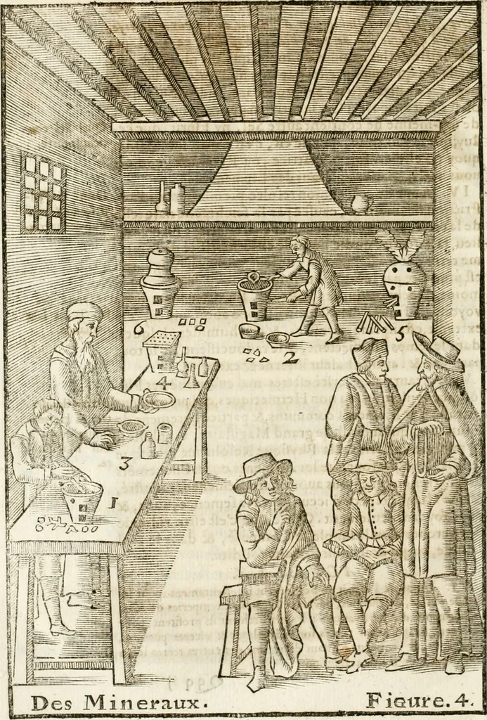 An illustration from Le vray et methodique cours de la physique resolutiue, vulgairement dite chymie : representé par figures generales & particulieres : pour connoistre la theotechnie ergocosmique, c'est à dire, l'art de Dieu, en l'ouurage de l'vniuers, 1653, leaf 513
