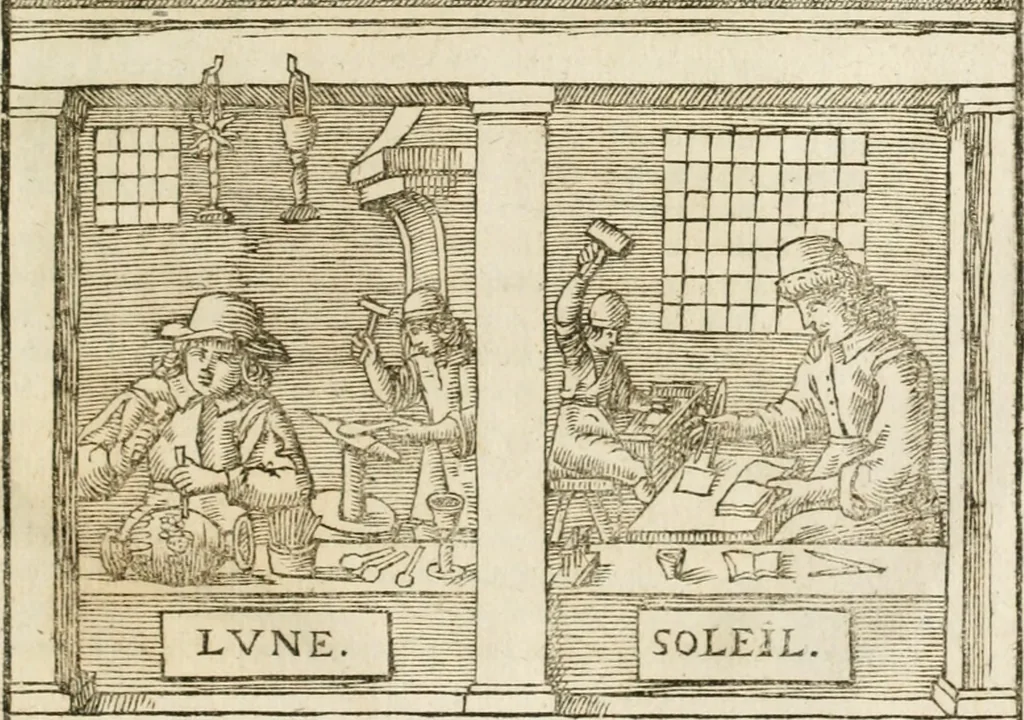 An illustration from Le vray et methodique cours de la physique resolutiue, vulgairement dite chymie : representé par figures generales & particulieres : pour connoistre la theotechnie ergocosmique, c'est à dire, l'art de Dieu, en l'ouurage de l'vniuers, 1653, leaf 530