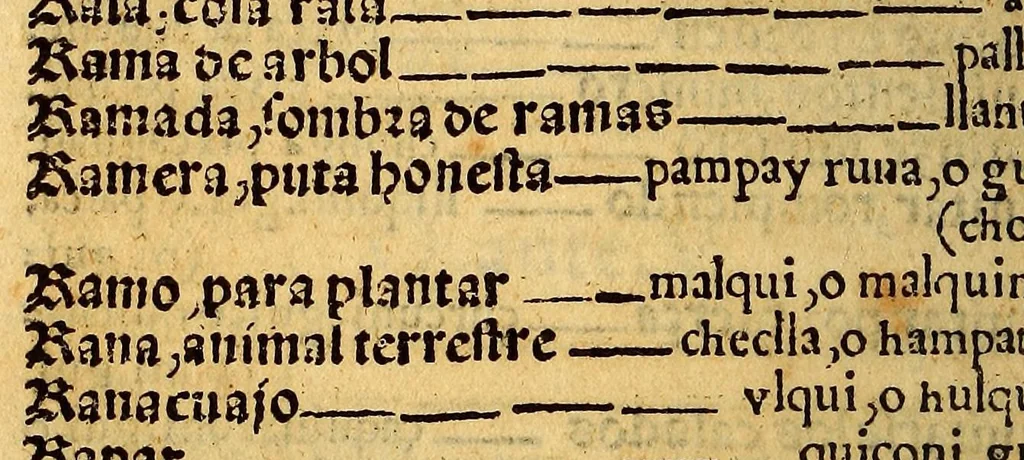 An illustration from Lexicon, o Vocabulario de la lengua general del Peru,, 1560, leaf 196