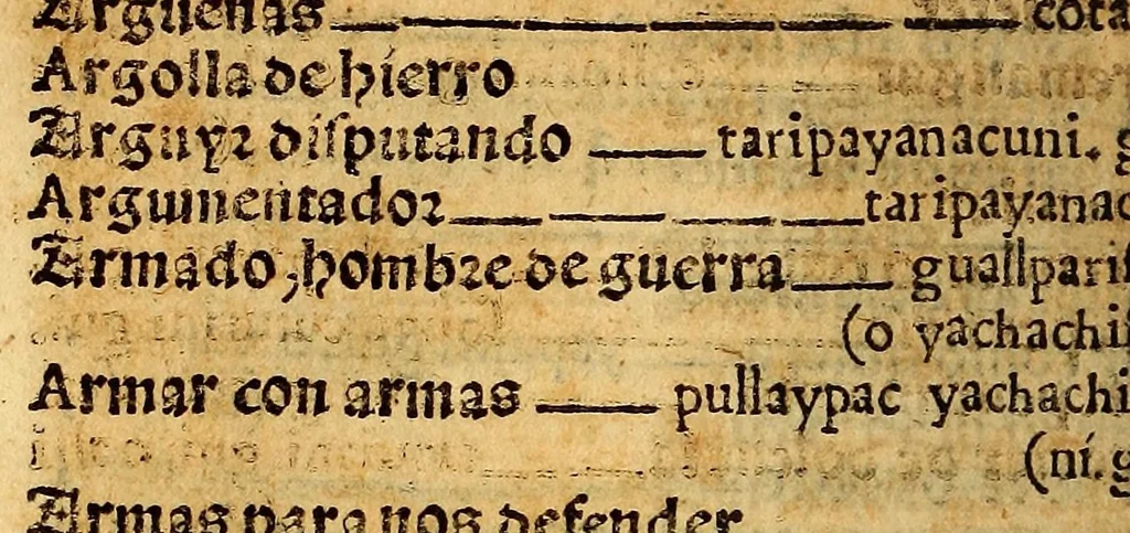 An illustration from Lexicon, o Vocabulario de la lengua general del Peru,, 1560, leaf 46