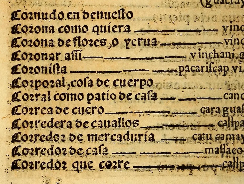 An illustration from Lexicon, o Vocabulario de la lengua general del Peru,, 1560, leaf 84