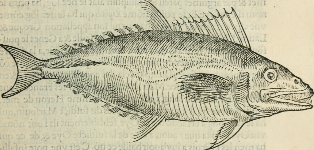 An illustration from L'histoire naturelle des estranges poissons marins, avec la vraie peincture & description du daulphin, & de plusieurs autres de son espece, 1551, leaf 32