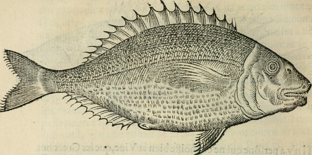 An illustration from L'histoire naturelle des estranges poissons marins, avec la vraie peincture & description du daulphin, & de plusieurs autres de son espece, 1551, leaf 41