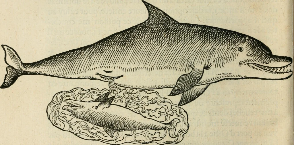 An illustration from L'histoire naturelle des estranges poissons marins, avec la vraie peincture & description du daulphin, & de plusieurs autres de son espece, 1551, leaf 69