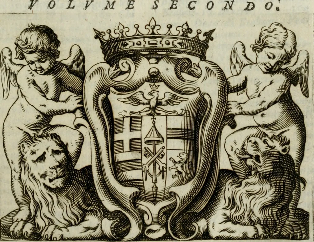 An illustration from L'historia delle gverre civili d'Inghilterra, trà le due case di Lancastro, e Iorc; si descriue in Ricardo II, l'origine di esse, il progresso nelle vite de i rè susseguenti, cioè: di Arrigo IV, V, e Vi, d'Odoardo IV, e V, di Ricardo III, e di Arrigo VII, nel quale finirono, 1647, leaf 288