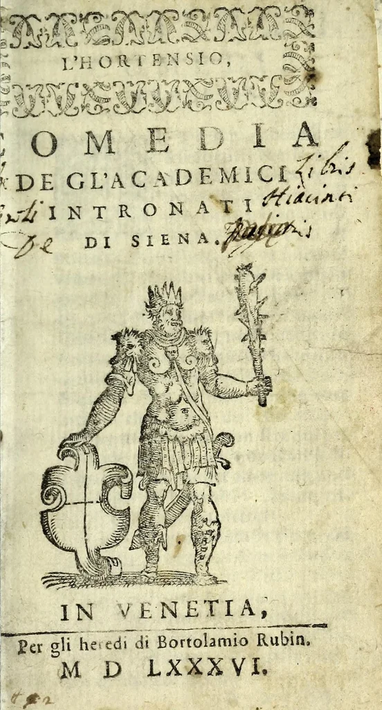 An illustration from L'Hortensio : comedia, 1586, leaf 5