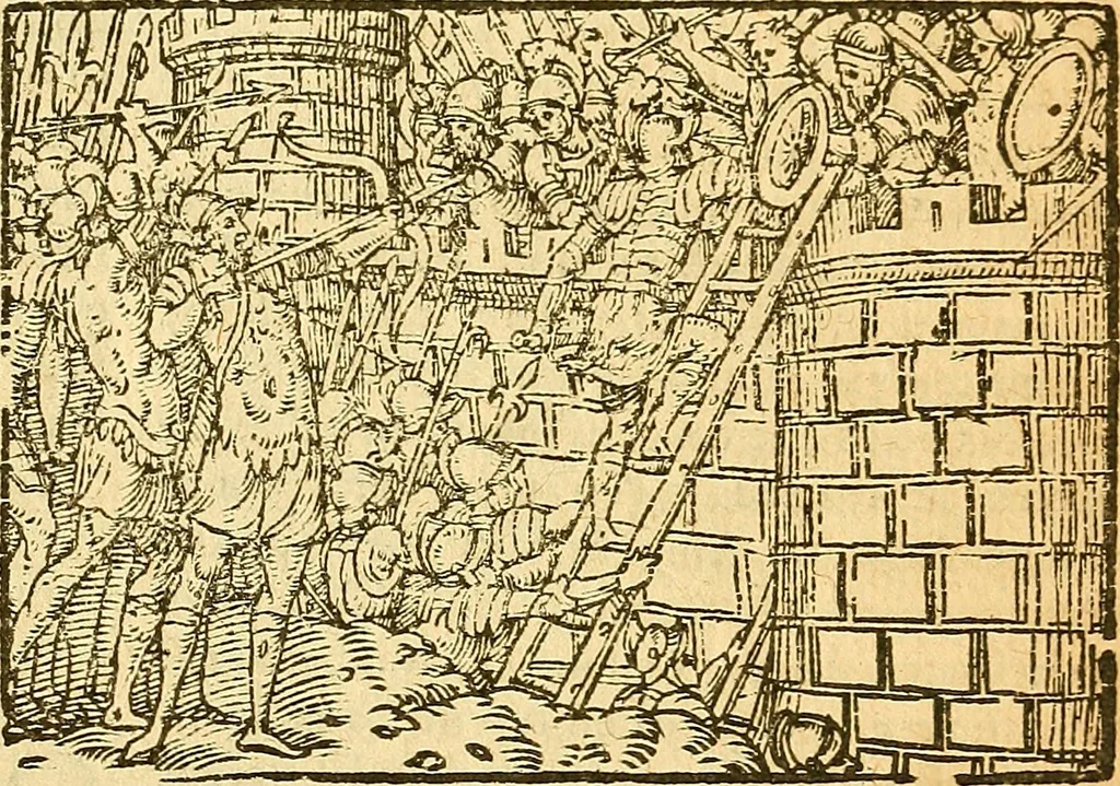 An illustration from L'Hystoire des devx prevx tres nobles et tres-vaillans chevaliers Valentin et Orson : fils de l'Empereur de Grece, & nepueux du tres-vaillant & tres-Chrestien Roy de France, Pepin. Contenant plusieurs & diuerses matieres, comme vous pourrez veoir cy apres, 1614, leaf 164