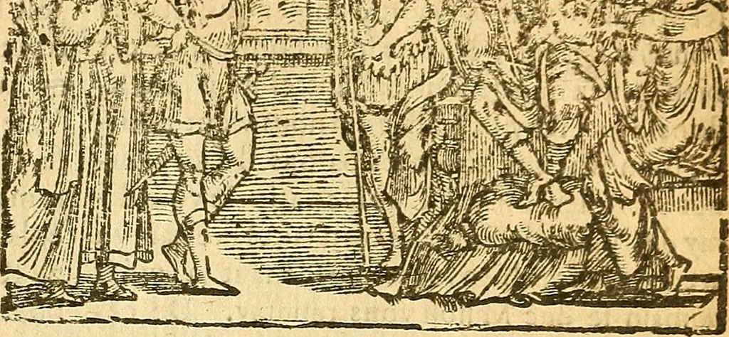 An illustration from L'Hystoire des devx prevx tres nobles et tres-vaillans chevaliers Valentin et Orson : fils de l'Empereur de Grece, & nepueux du tres-vaillant & tres-Chrestien Roy de France, Pepin. Contenant plusieurs & diuerses matieres, comme vous pourrez veoir cy apres, 1614, leaf 166