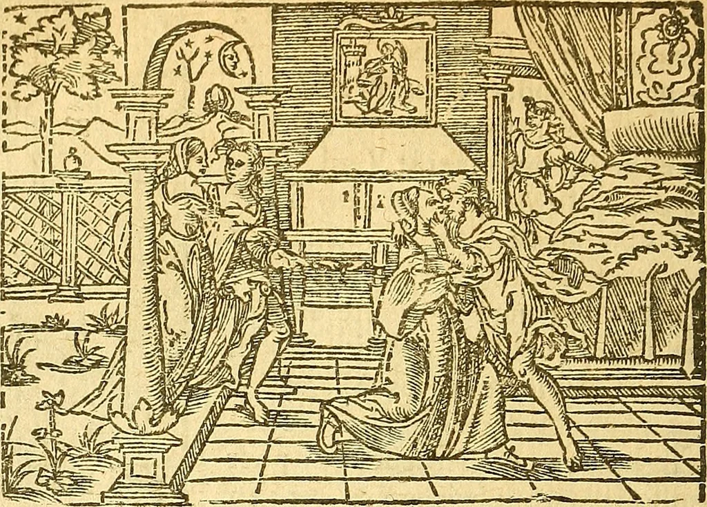 An illustration from L'Hystoire des devx prevx tres nobles et tres-vaillans chevaliers Valentin et Orson : fils de l'Empereur de Grece, & nepueux du tres-vaillant & tres-Chrestien Roy de France, Pepin. Contenant plusieurs & diuerses matieres, comme vous pourrez veoir cy apres, 1614, leaf 173