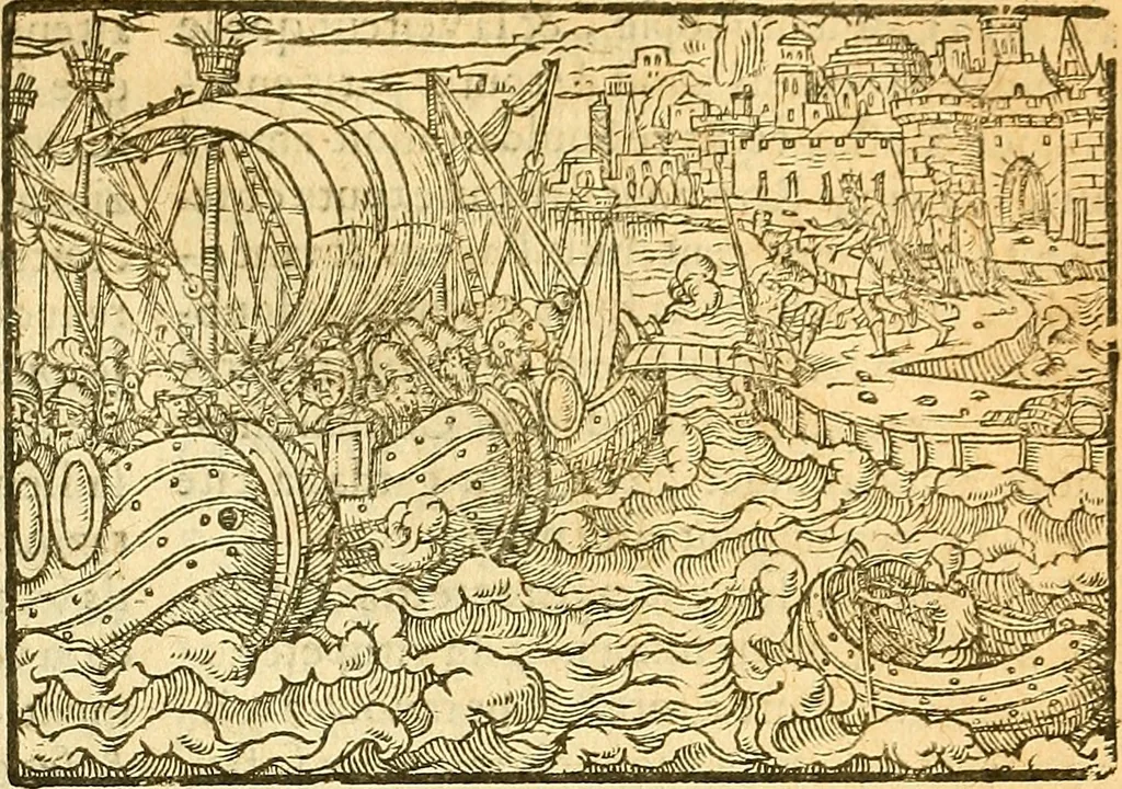 An illustration from L'Hystoire des devx prevx tres nobles et tres-vaillans chevaliers Valentin et Orson : fils de l'Empereur de Grece, & nepueux du tres-vaillant & tres-Chrestien Roy de France, Pepin. Contenant plusieurs & diuerses matieres, comme vous pourrez veoir cy apres, 1614, leaf 66