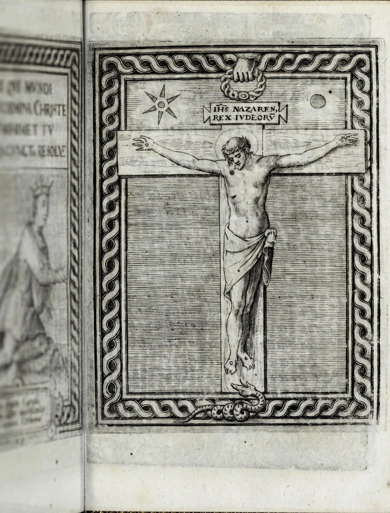 An illustration from Liber precationvm : qvas Carolvs Calvvs, imperator Hludouici Pij caesaris filius, sibi adolescenti pro quotidiano vsuante años vigintiquinq[ue] supra septingentos in vnum colligi & literis scribi aureis mandauit : in honorem et vsvm serenissimi principis Maximiliani ... : nunc primum in lucem editus & posteritati communicatus, 1583, leaf 191
