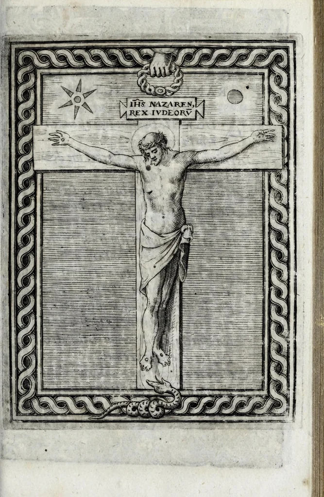 An illustration from Liber precationvm : qvas Carolvs Calvvs, imperator Hludouici Pij caesaris filius, sibi adolescenti pro quotidiano vsuante años vigintiquinq[ue] supra septingentos in vnum colligi & literis scribi aureis mandauit : in honorem et vsvm serenissimi principis Maximiliani ... : nunc primum in lucem editus & posteritati communicatus, 1583, leaf 193