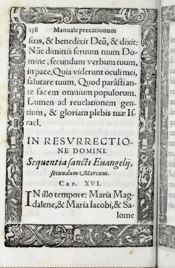 An illustration from Liber precationvm : qvas Carolvs Calvvs, imperator Hludouici Pij caesaris filius, sibi adolescenti pro quotidiano vsuante años vigintiquinq[ue] supra septingentos in vnum colligi & literis scribi aureis mandauit : in honorem et vsvm serenissimi principis Maximiliani ... : nunc primum in lucem editus & posteritati communicatus, 1583, leaf 210