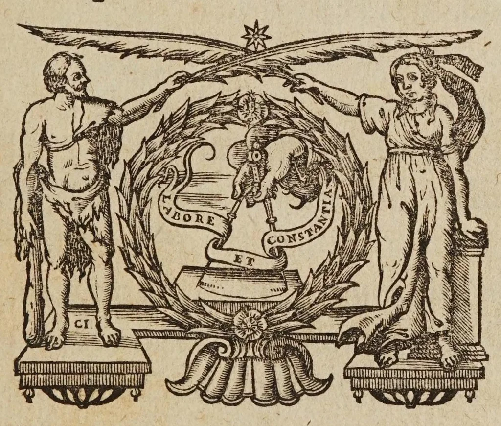 An illustration from Liberti Fromondi ... Ant-Aristarchvs, sive, Orbis-terrae immobilis : liber vnicvs : in quo decretum S. Congregationis S.R.E. Cardinal. an. 1616 aduersus Paythagorico-Copernicanos editum defenditur, 1631, leaf 5