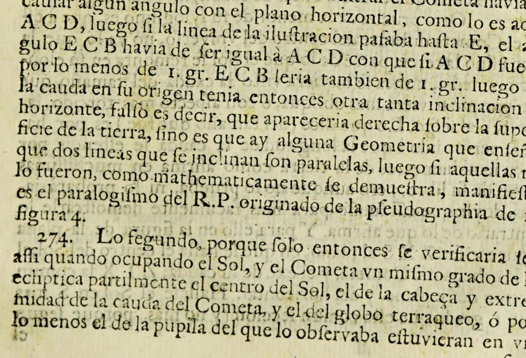 An illustration from Libra astronomica, y philosophica : en que D. Carlos de Siguenza y Gongora, cosmographo, y mathematico regio en la Academia Mexicana, examina no solo lo que a su manifiesto philosophico contra los cometas opuso el R. P. Eusebio Francisco Kino de la Compania de Jesus; sino lo que el mismo R. P. opino, y pretendio haver demostrado en su exposicion astronomica del cometa del año de 1681. Sacala à luz D. Sebastian de Guzman y Cordova, fator, veedor, proveedor, iuez oficial de la Real Haceinda de Su Magestad en la caxa desta corte, 1690, leaf 155