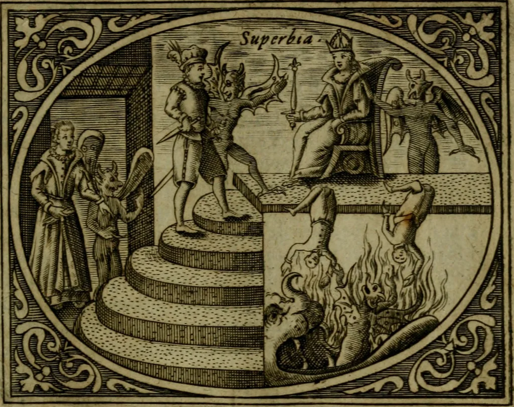 An illustration from Libretto d'imagini e di brevi meditationi sopra li sette peccati capitali, e le virtù à loro contrarie : si da ancora vna breve cognitione de' vitij per fuggirli, e delle virtù per acquistarle, 1600, leaf 22