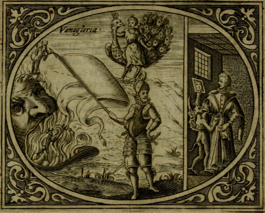An illustration from Libretto d'imagini e di brevi meditationi sopra li sette peccati capitali, e le virtù à loro contrarie : si da ancora vna breve cognitione de' vitij per fuggirli, e delle virtù per acquistarle, 1600, leaf 26