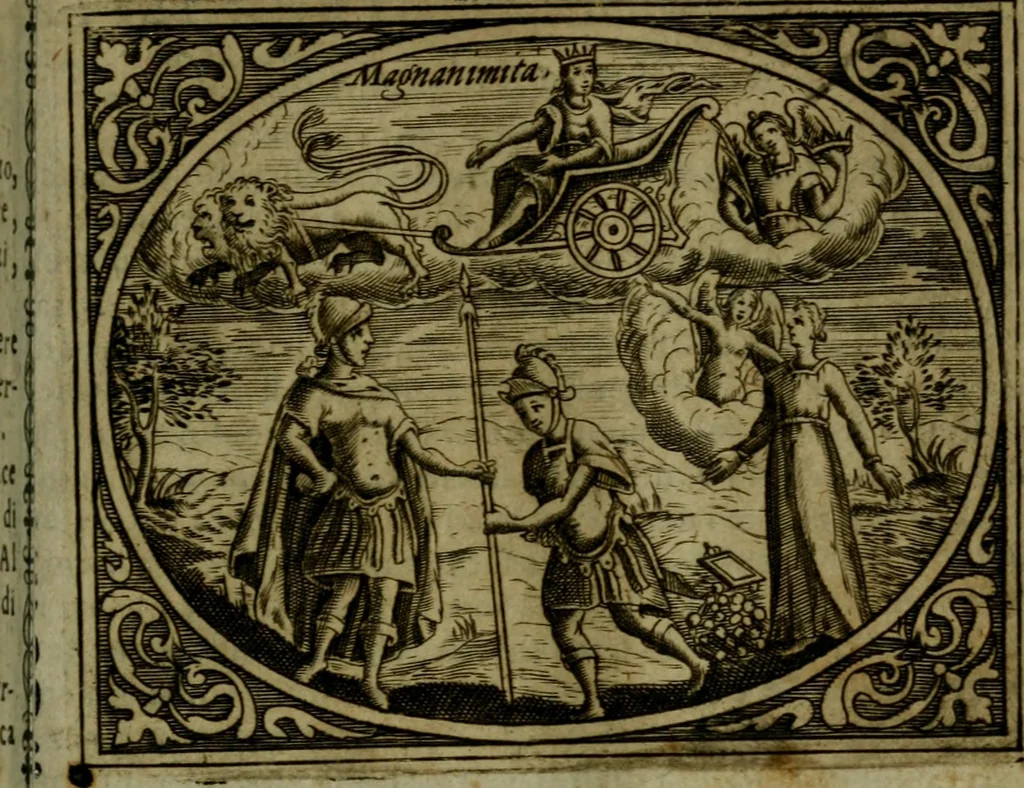 An illustration from Libretto d'imagini e di brevi meditationi sopra li sette peccati capitali, e le virtù à loro contrarie : si da ancora vna breve cognitione de' vitij per fuggirli, e delle virtù per acquistarle, 1600, leaf 60