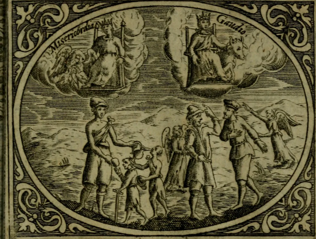 An illustration from Libretto d'imagini e di brevi meditationi sopra li sette peccati capitali, e le virtù à loro contrarie : si da ancora vna breve cognitione de' vitij per fuggirli, e delle virtù per acquistarle, 1600, leaf 80