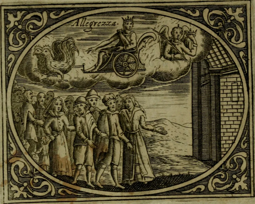 An illustration from Libretto d'imagini e di brevi meditationi sopra li sette peccati capitali, e le virtù à loro contrarie : si da ancora vna breve cognitione de' vitij per fuggirli, e delle virtù per acquistarle, 1600, leaf 84