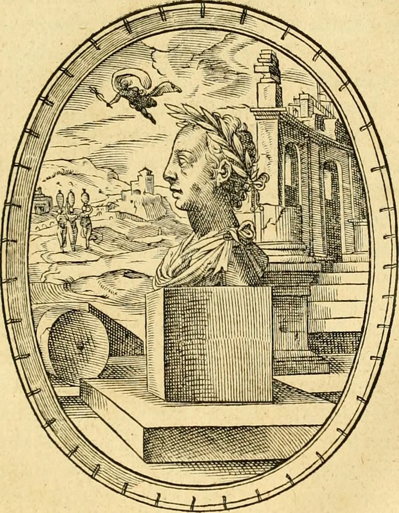 An illustration from Libri quatuor de scrupulis chronologor[um] in quibus non solum calculus sacræ scripturæ cum serie quatuor monarchiarum, & olympiadibus Græcorum, atq[ue] annis ab urbe Roma condita pulcherrima harmonia conciliatur : sed etiam quam plurimi et difficilimi scrupuli, qui hactenus in hanc harmoniam irrepserant, multosq[ue] antiquitatis & veritatis diligentissimos inquisitores non parum torserant, ita eximuntur, ut maiore cum luce, fructu & voluptate tam sacræ quàm prophanæ historiæ ab omnibus legi possint, 1575, leaf 2