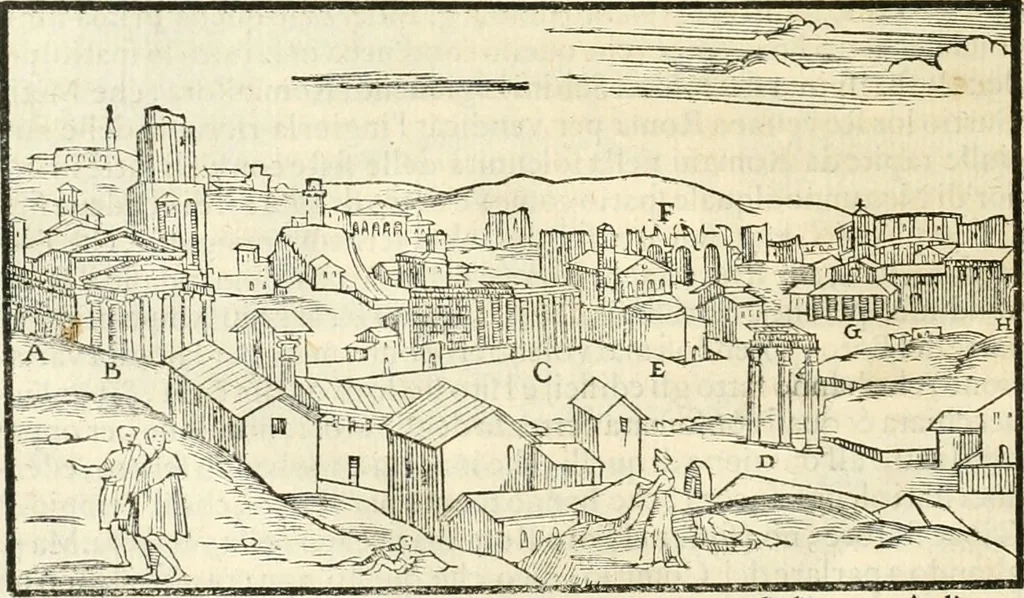 An illustration from Libri qvattro dell'antichita della citta di Roma : raccolte sotto brevita da diversi antichi et moderni scrittori, 1565, leaf 31