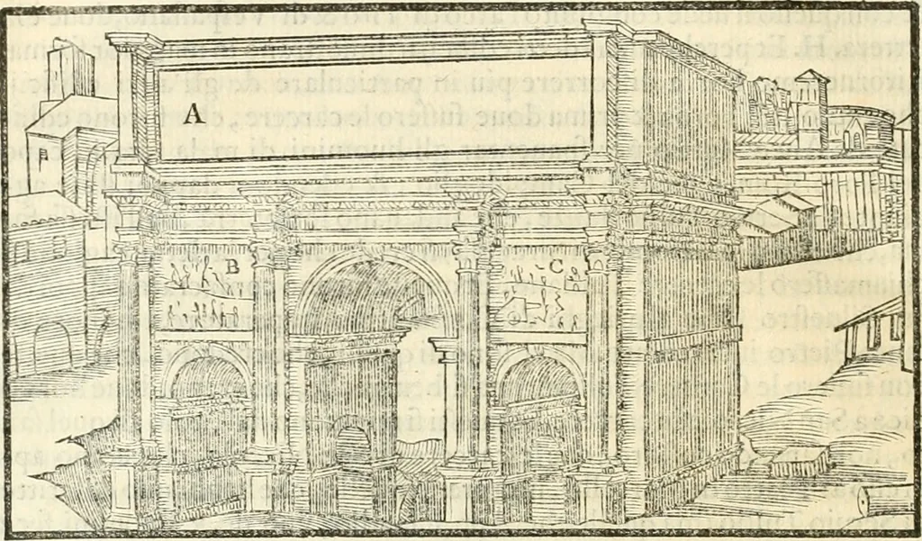 An illustration from Libri qvattro dell'antichita della citta di Roma : raccolte sotto brevita da diversi antichi et moderni scrittori, 1565, leaf 33