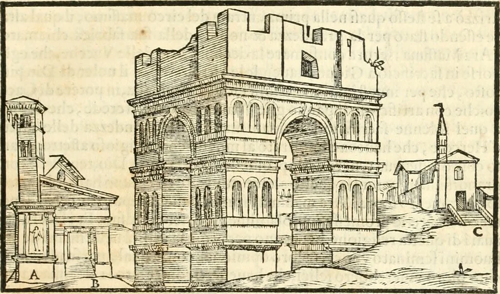 An illustration from Libri qvattro dell'antichita della citta di Roma : raccolte sotto brevita da diversi antichi et moderni scrittori, 1565, leaf 84