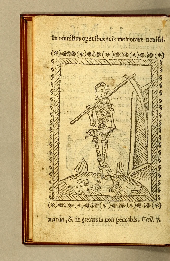 An illustration from Libro dela miseria y breuedad de la vida del hombre : y de sus quatro postrimerias, en lengua mexicana., 1604, leaf 6